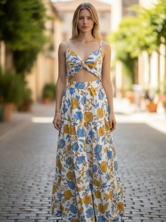 Amalie the Label Dresses & Skirts - Showpo Amalie The Label Emerita Linen Blend Floral Cutout Midi Dress US 8
